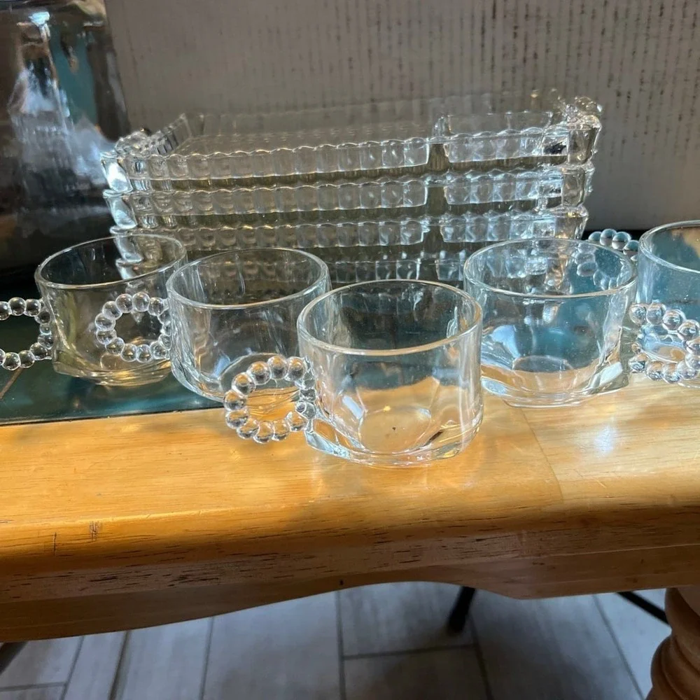 5 sets VTG Hazel Atlas Ball & Rib Glass Sip N Snack Luncheon Cup & small Tray‎